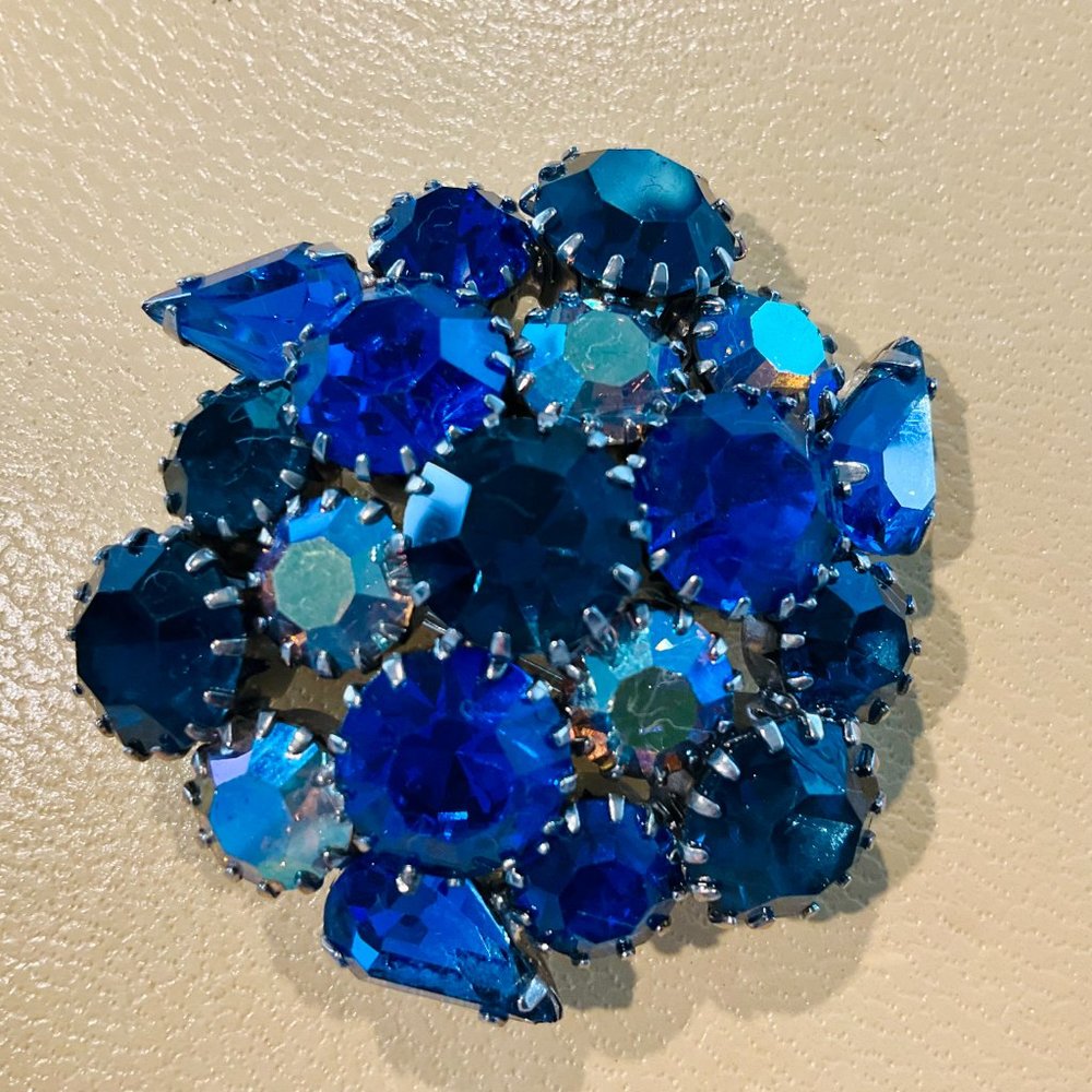 Karu Arke Brilliant Blue & AB Rhinestone Brooch